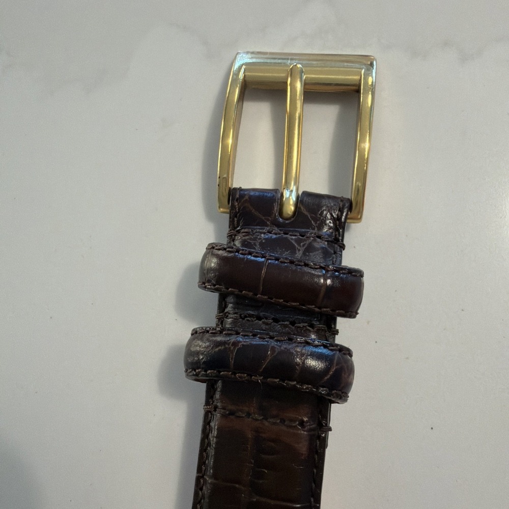 Lauren Ralph Lauren Women's Medium Brown Leather Belt Brass Buckle